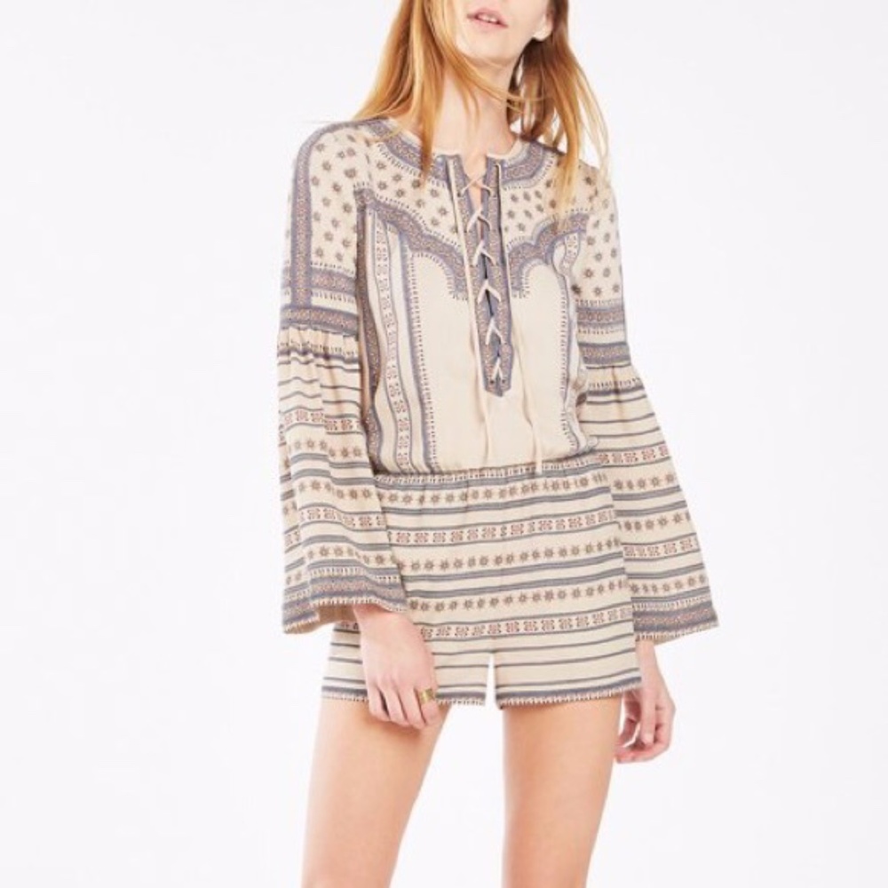 BCBG MAXAZRIA Long-sleeve Tie Up Romper